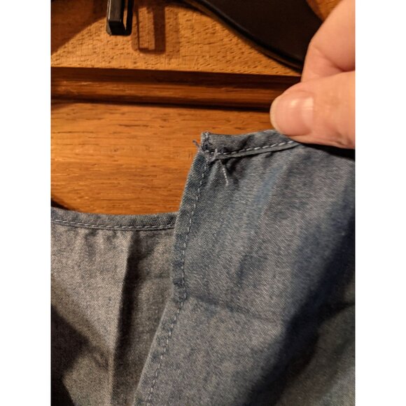 Robert Louis Denim Tunic Shirt Top M Blue Faded Selvage Hem Cold Shoulder - Picture 4 of 6